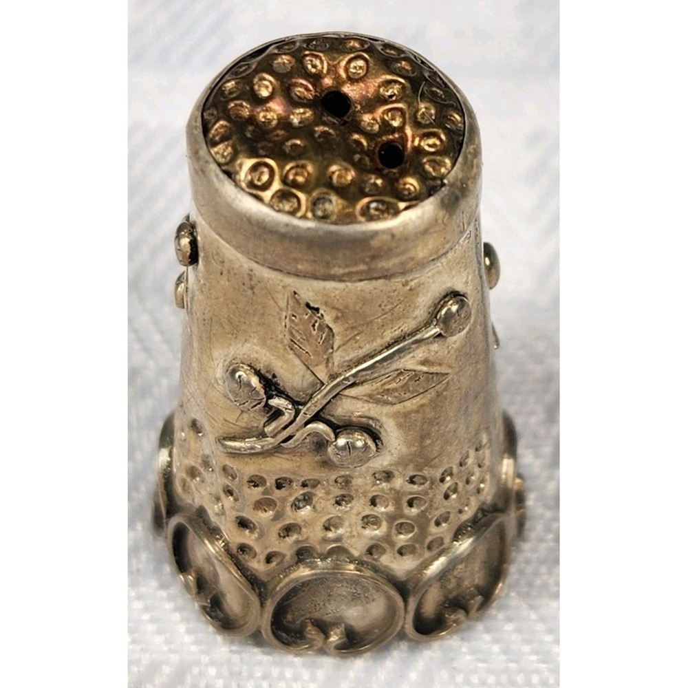 Vintage Sterling Silver Thimble with Filigree Floral Design and Copper Top 1930 - Picture 2 of 6